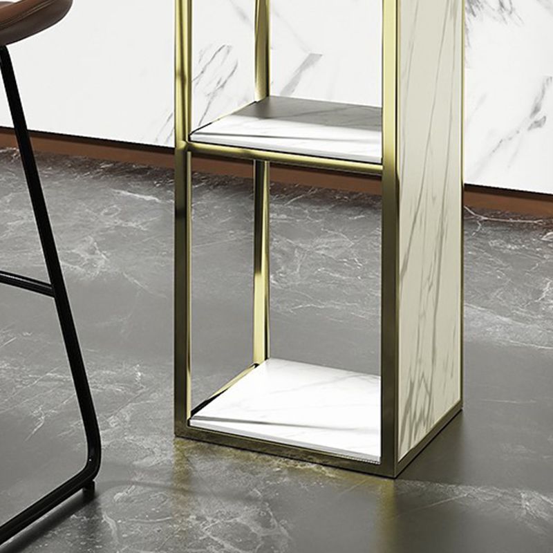 Glam Rectangle Bar Table Faux Marble Double Pedestal Table with Storage