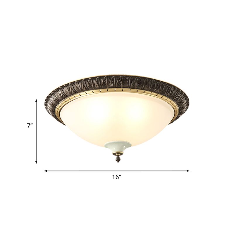 Milk Glass Black Ceiling Lamp Dome Shade 3-Head Traditional Flush Mount with Leaf/Flower Trim