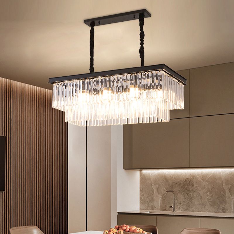 Multiple-Light Rectangle Island Lighting Modern Crystal Island Pendant Lights