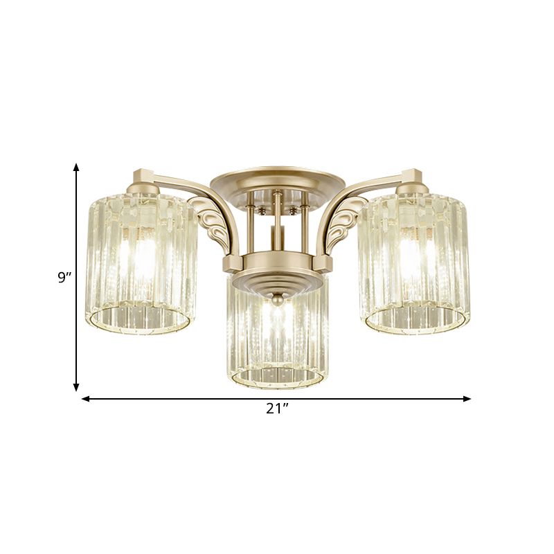 Lámpara de techo de cilindro de 3/9 luces Moderna de cristal transparente Semi Flush Mount Lighte para dormitorio