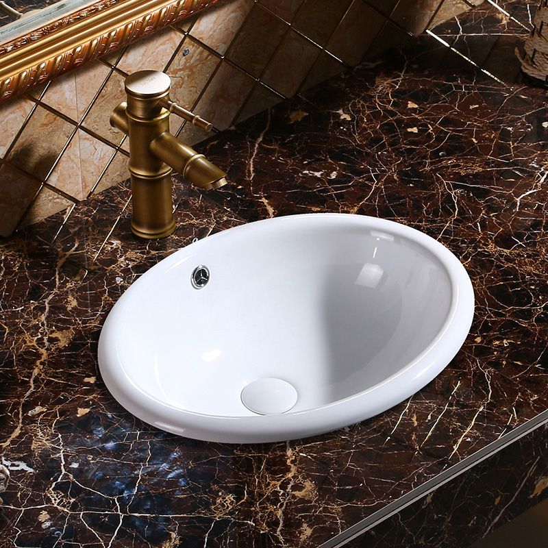Modern Bathroom Sink Porcelain Oval-Shape Drop-in Bathroom Sink with Pop-Up Drain