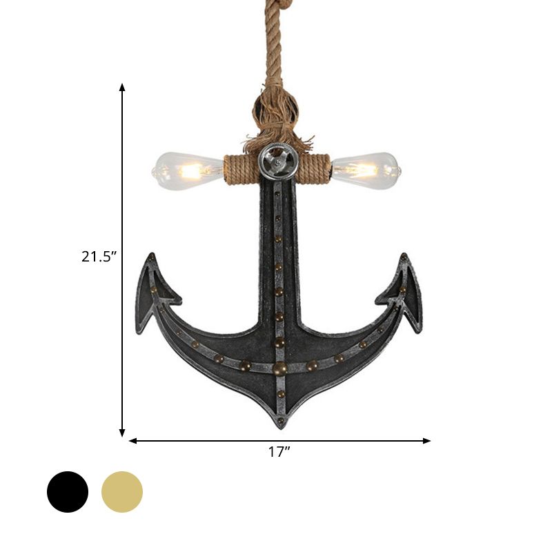 Nautical Anchor Hanging Pendant Metal 2 Bulbs Hanging Light in Gray for Bedroom Lighting