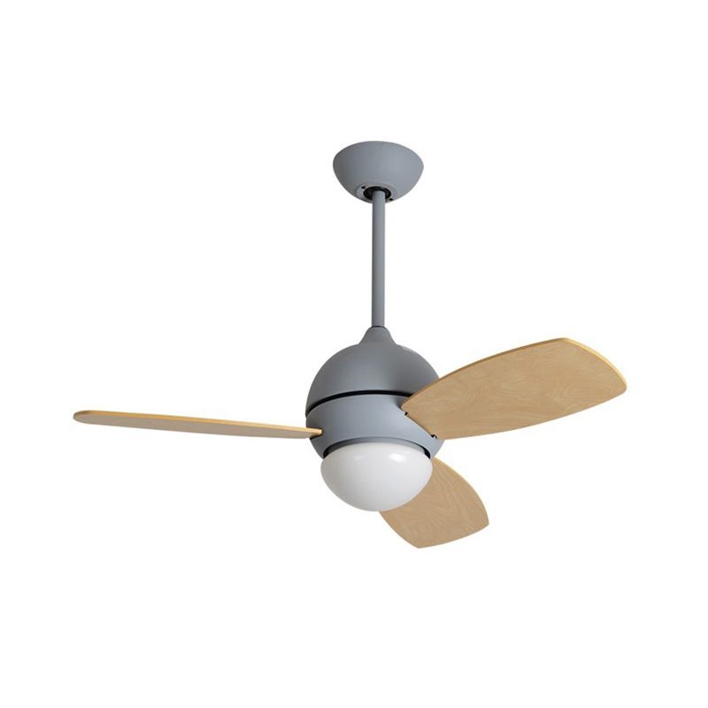 Acrylic Dome Flan Lamp Modern LED Black/Grey/White Semi Flush Mount Ceiling Fixture with 3 Wood Blades, 36" Long