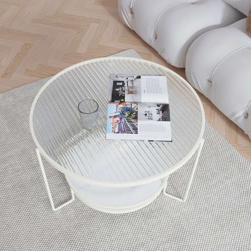 Contemporary Glass Top Coffee Table Round Metal Frame Cocktail Table