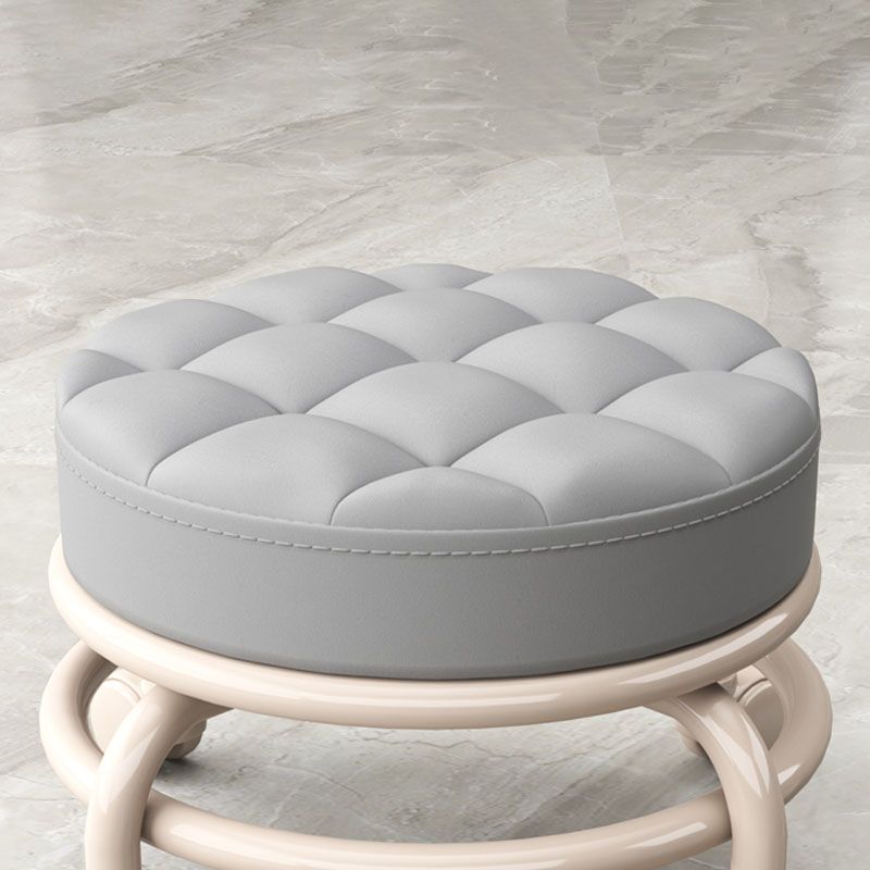 Stain Resistant Ottoman Solid PU Leather Tufted Round Ottoman with Wheels