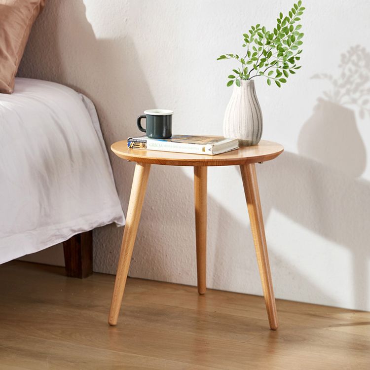 Modern Wood Round Side Table 4 Legs End Table in Natural/White