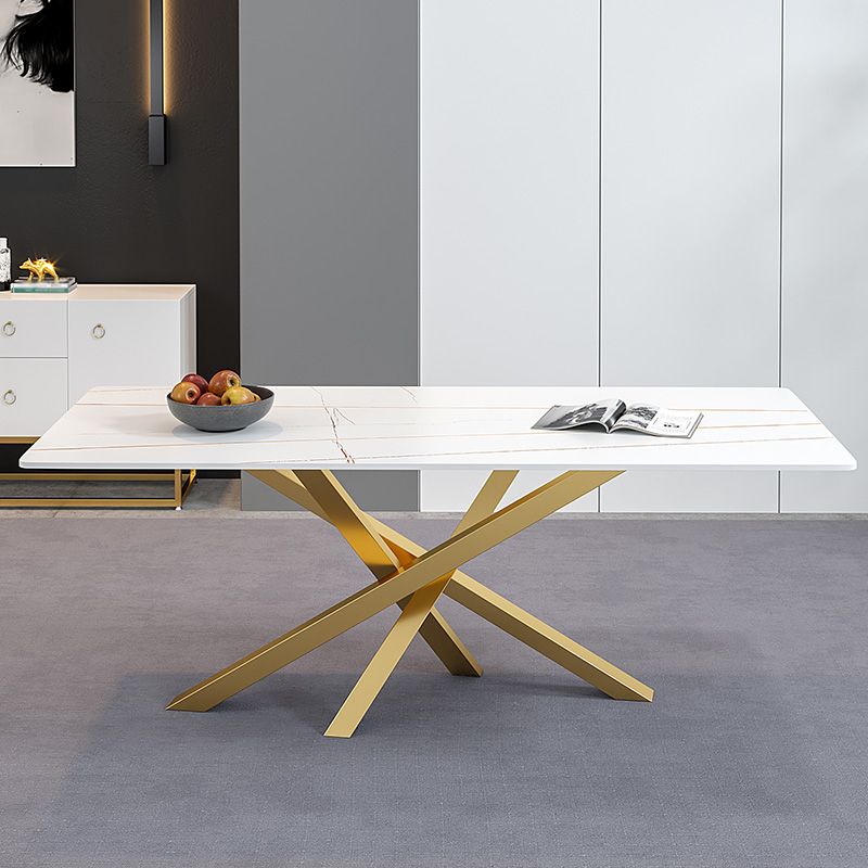 Luxury Sintered Stone Top Dining Table Rectangle Table with Metal Pedestal