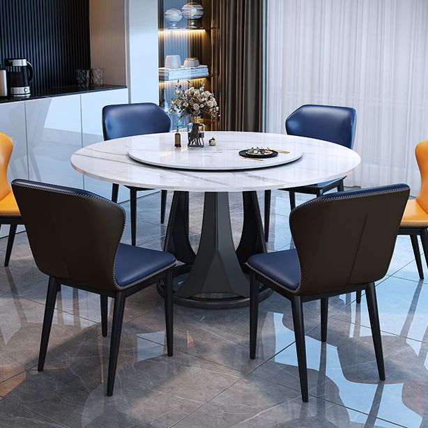 Simple Home Sintered Stone Dining Table Single Pedestal Base Round Table with Turntable