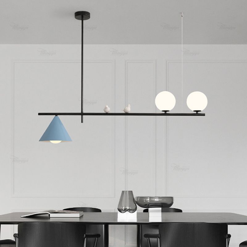 Luces colgantes de globo iluminación de isla de cocina de vidrio contemporánea