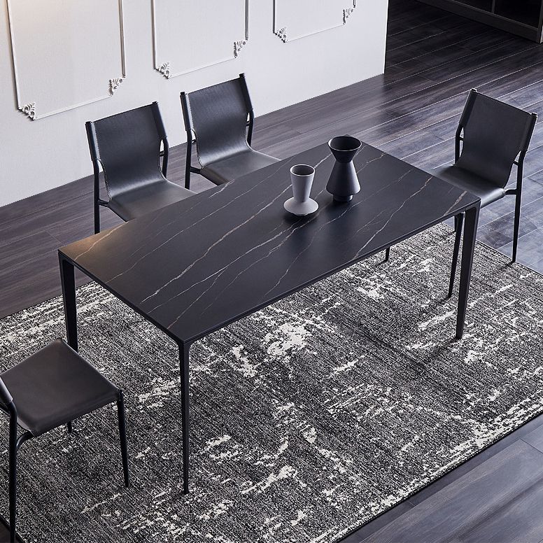 Stone Top Dining Table Rectangle Contemporary Table with 4 Legs in Black