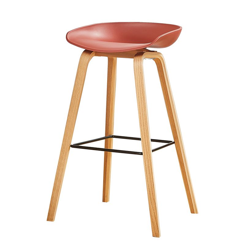 Nordic Backrest Armless Counter High Stool Plastic Cafe Bar Chair with Wooden Base