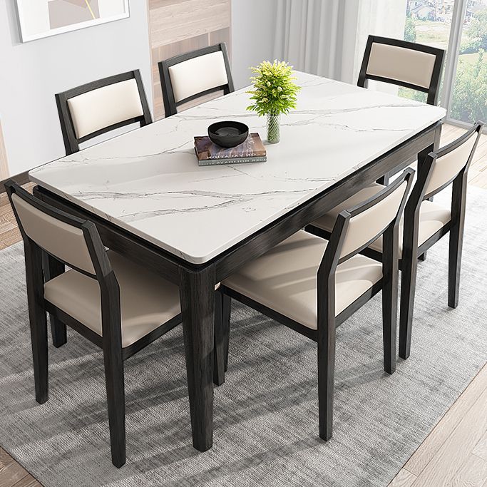 Modern White Sintered Stone Top Dining Set Kitchen Rectangle Shape Dining Set with 4 Legs Base