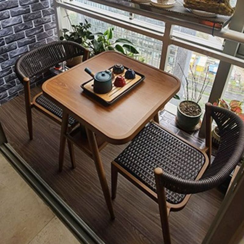 Modern Style Bistro Set Wooden 1/3 Pcs Metal Base Bistro Set