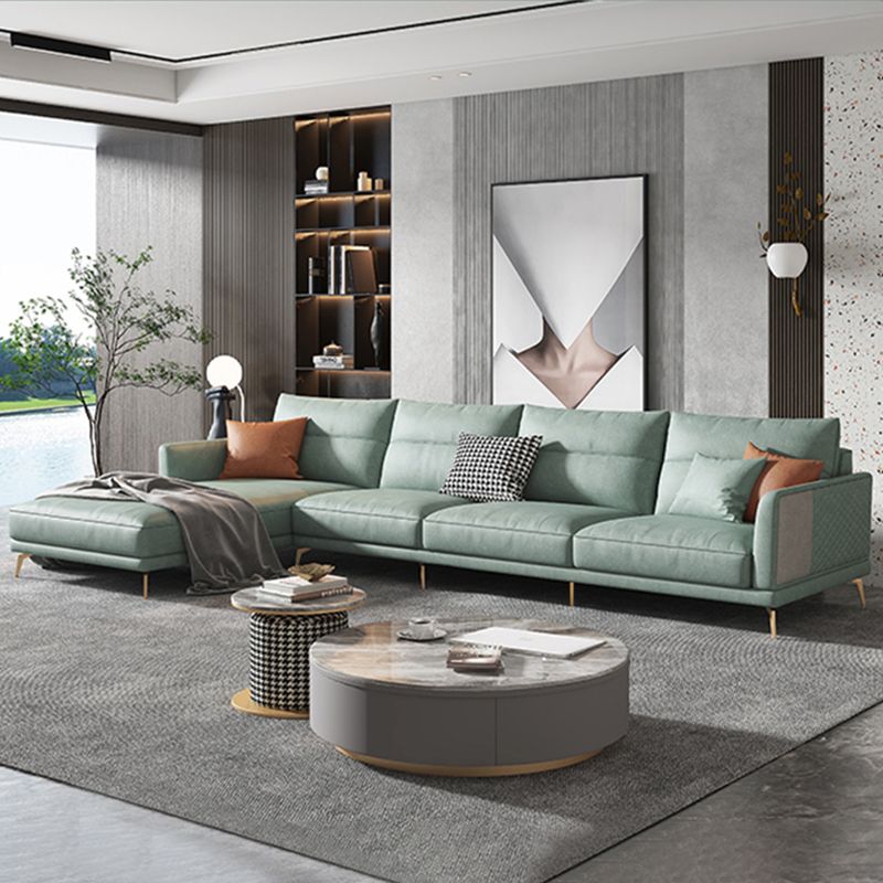 68" Wide Glam Sectional Sofa Leather L-Shape Cushion Back Sectionals