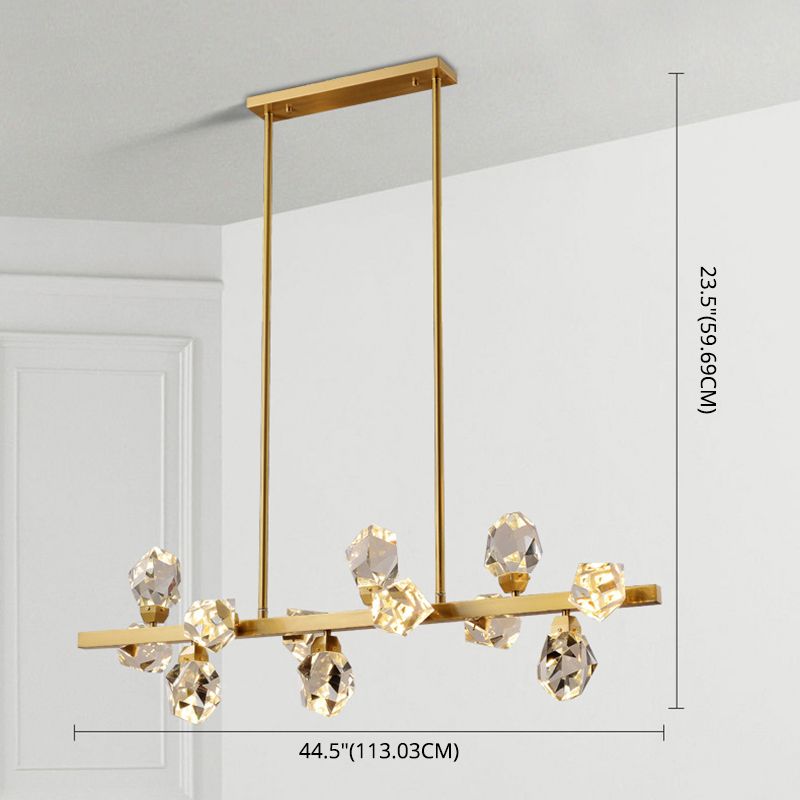 Brass LED Gemstone Hanging Light Minimalist Crystal Island Lighting for Dining Room