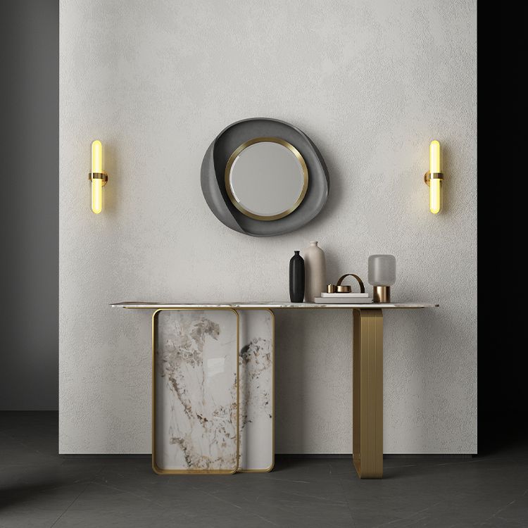 Modern Rectangular Console Table Stone Console Sofa Table in Gold and White
