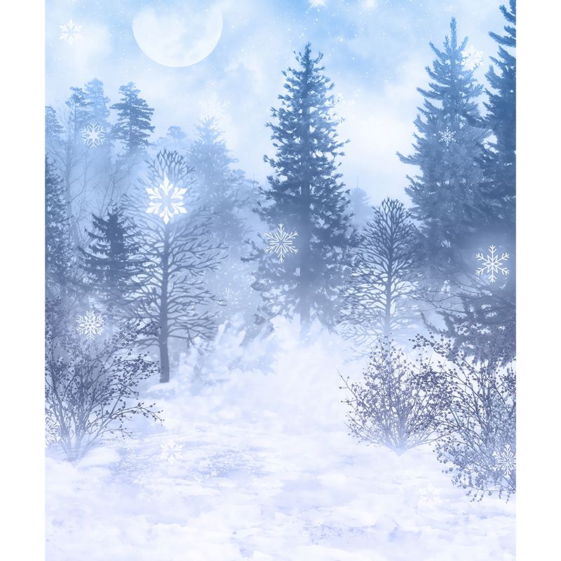 Mysterious Forest Scene Mural Wallpaper for Dining Room, Blue, Custom Size Available