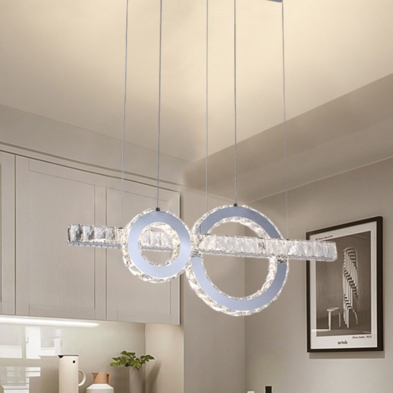 Lampada a sospensione con soffitto a LED Minimal Linear e Crystal Crystal incorporato in acciaio inossidabile