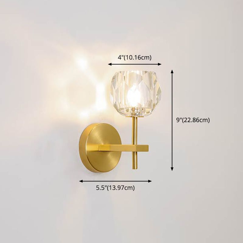 Modern Style Wall Lighting Fixture Gold Shaded Wall Mounted Light with Crystal Shade