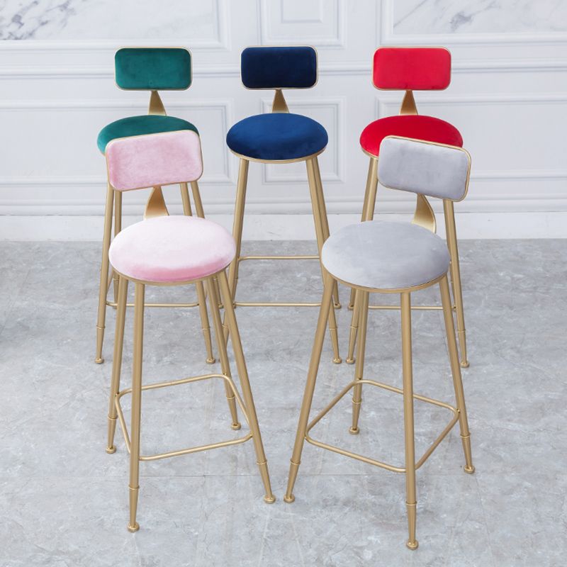Scandinavian Footrest Bar Stools Fabric Round Seat Barstool with 4 Gold Iron Legs