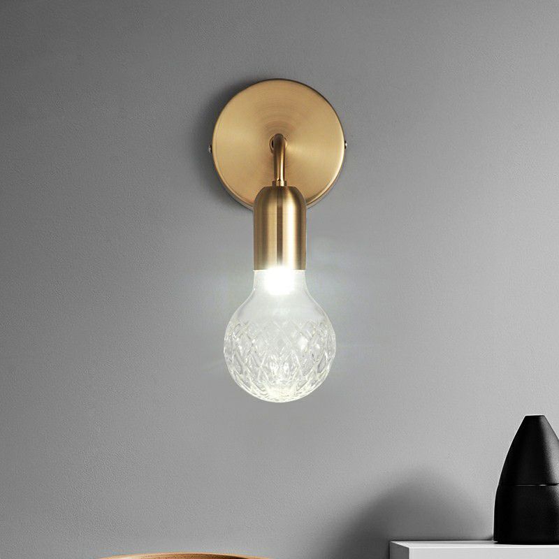 Industrial-Style Bulb Shaped Wall Light Single Lattice Glass Sconce Lighting Fixture in Brass