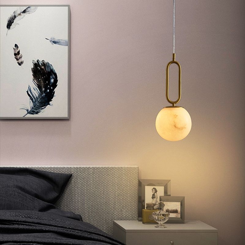 Éclairage suspendu à l'ombre sphérique Marbre de style moderne 1 pendentif léger pour chambre à coucher