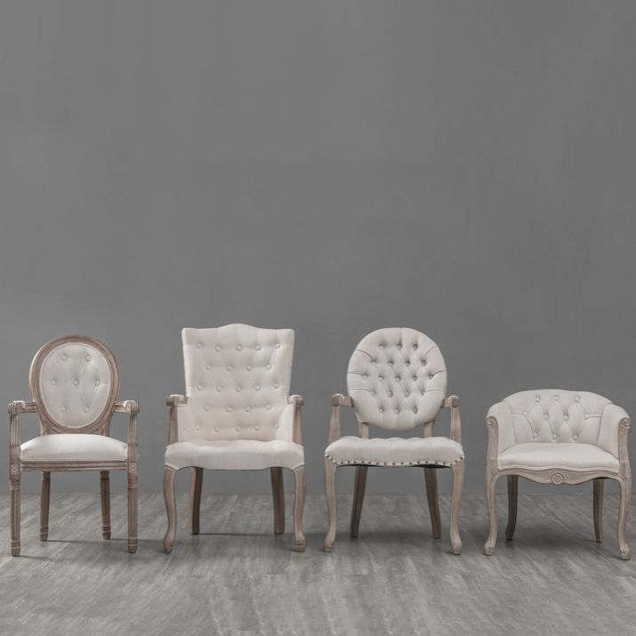 Farmhouse Wood Dining Chair Upholstered Arm Chair with 4 Grey Legs for Dining Room