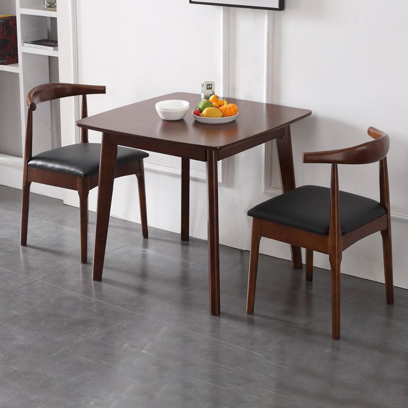 Square Industrial Dining Table Wood Color Fixed Table with Rubberwood Solid Wood