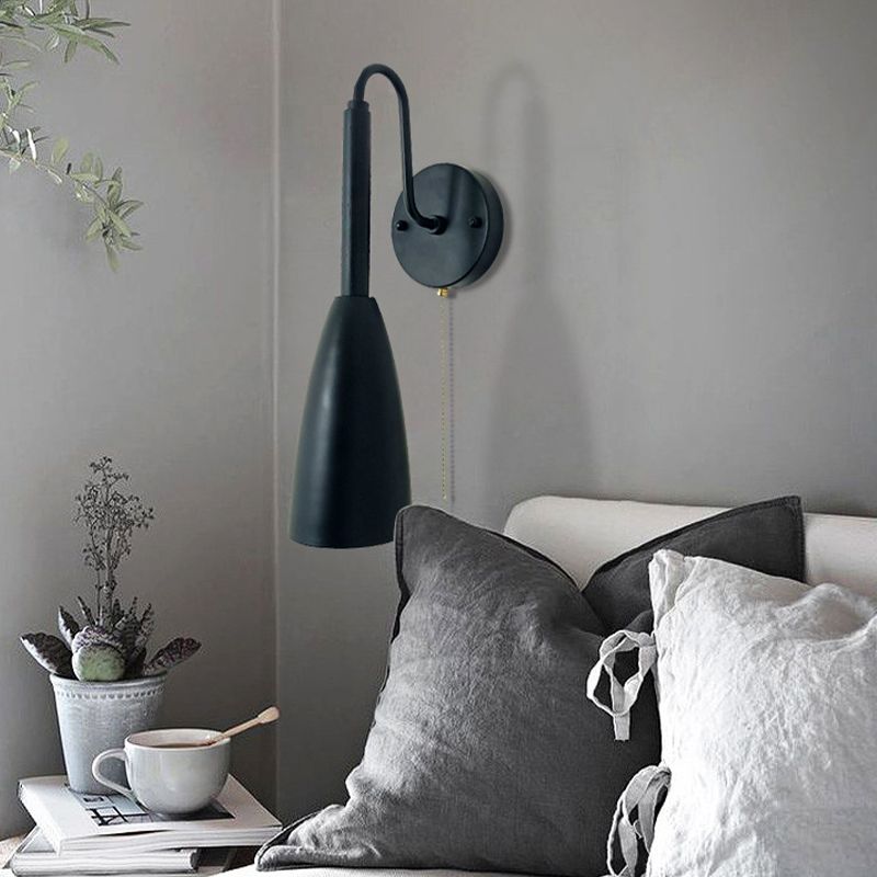 Industrial Wood Wall Sconce Cone Shape Wall Light with Metal Shade for Living Room