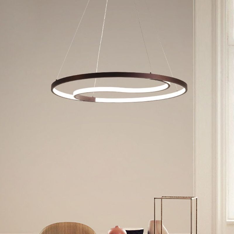 Moderne ring hangende lamp eigentijdse metalen led koffie plafond kroonluchter in warm/wit licht, 23,5 "/30" w