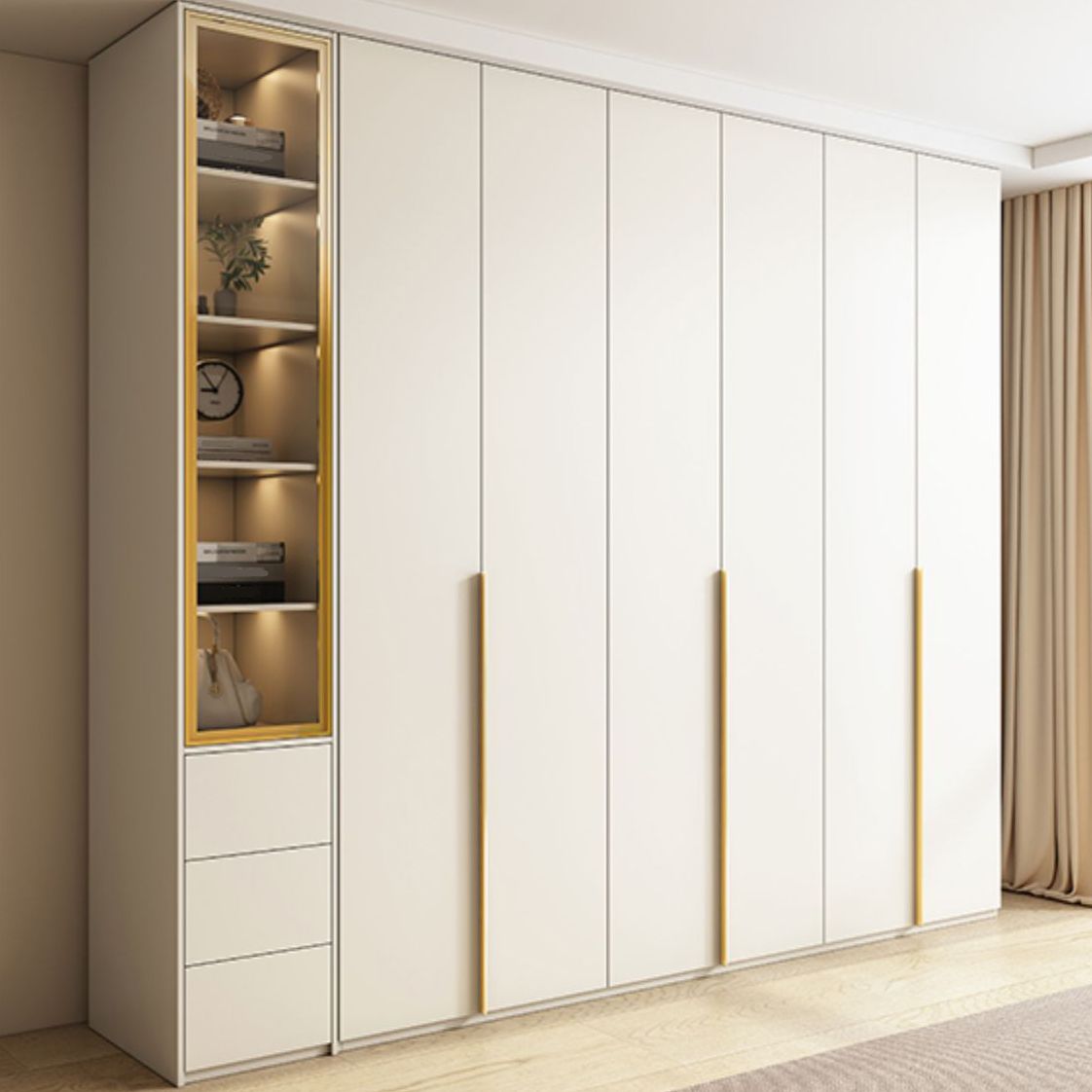 Modern Artificial Wood Wardrobe Freestanding Wardrobe in White