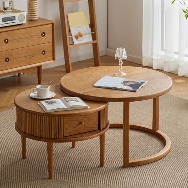 Contemporary Coffee Table Round Solid Wood Coffee Cocktail Table