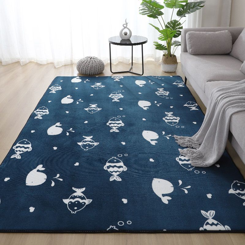 Navy Modern Rug Polyester Vis Binnen Taprijk Rug Stain Resistant Rug voor woonkamer