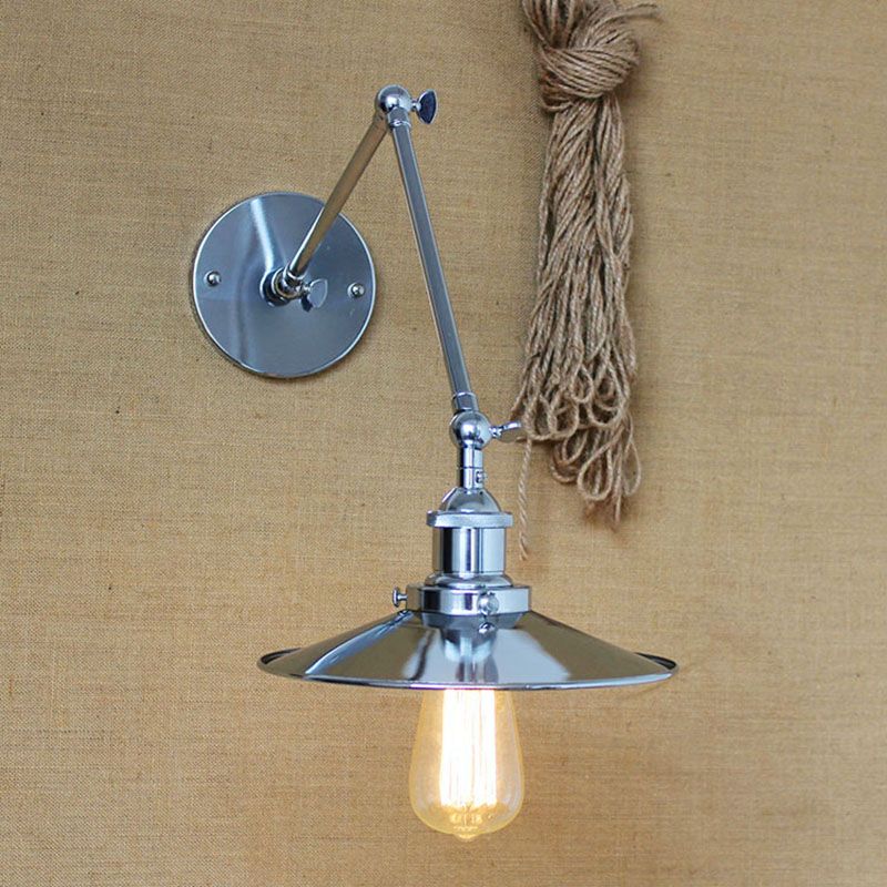 Industrielle Scheune Schwung Arm Saftleuchten Metall 1-Licht-Wandlampe in Chrom und Schwarz