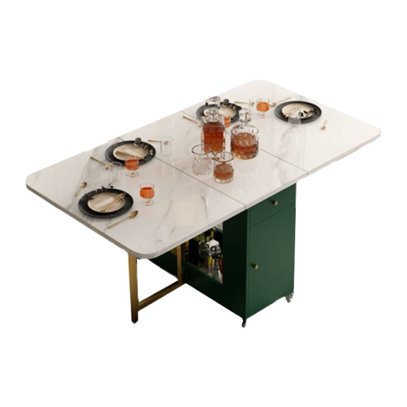 Rectangle Mid-Century Modern Dining Table Drop-Leaf Table with Metal Base