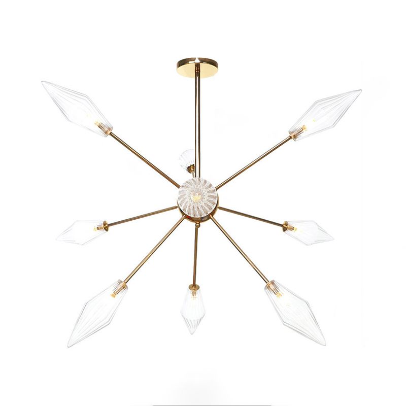 Diamond Shape Indoor Hanging Chandelier Light Amber/Clear Glass 9/12/15-Head Industrial Stylish Ceiling Light Fixture