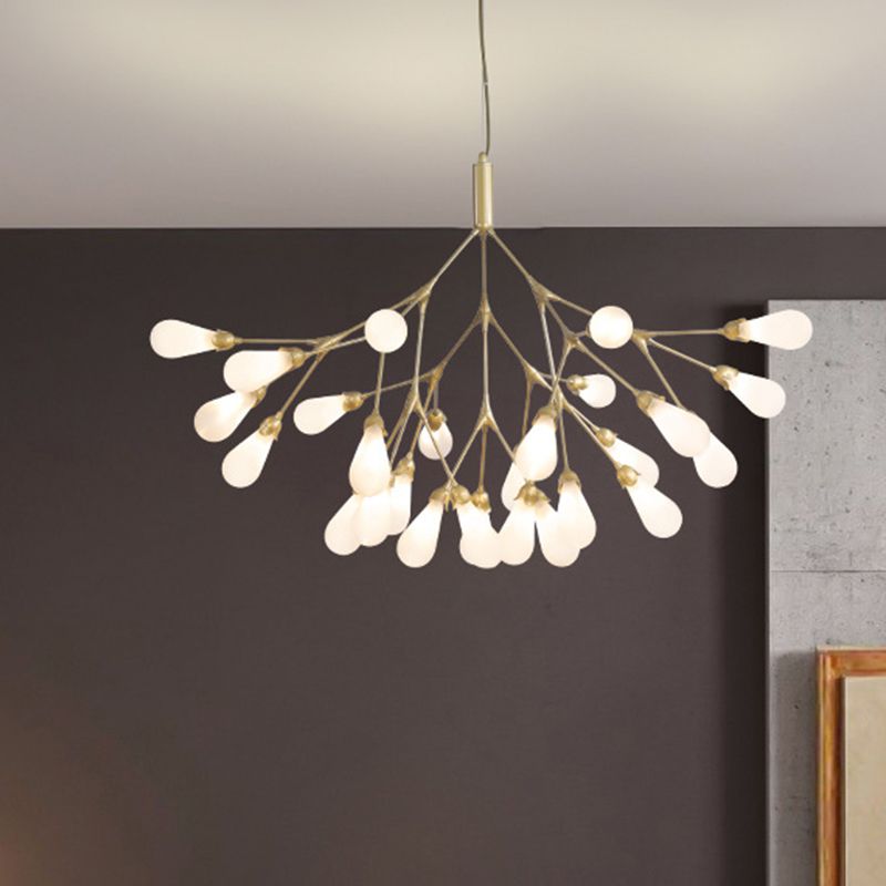 Metallic Branch Shaped Chandelier Lighting Minimalistic LED Pendant Light with Bulb-Shaped Glass