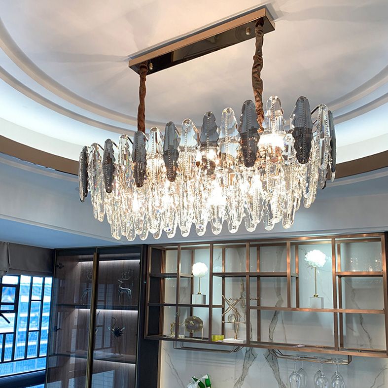 Crystal Shaded Island Light Fixture Modern Style Island Chandelier Light in Clear