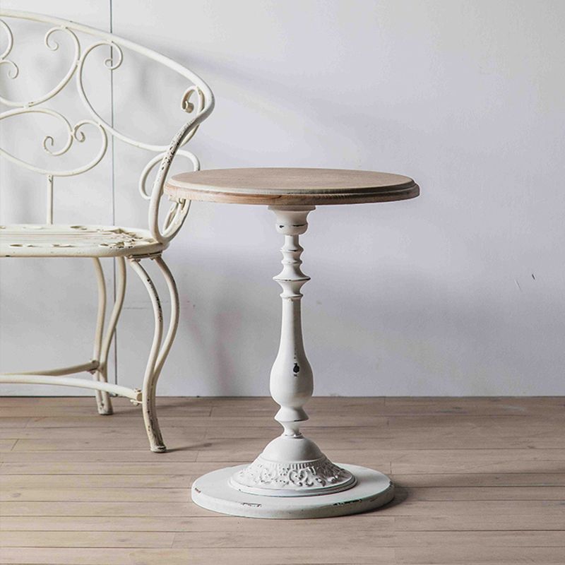 Rustic Style Sofa Side Accent Table Round Shape Metal and Wood Side Table