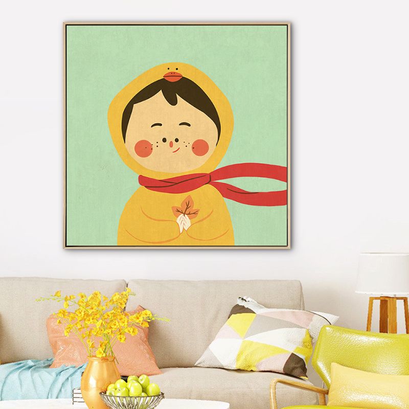 Kinder Winterkleidung Wandkunst Leinwand strukturierte weiche Farbe Wanddekoration für Kindergarten
