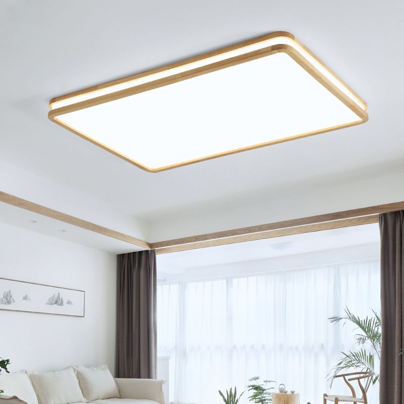 Modern Rectangle Shape Ceiling Light Wood 1 Light LED Flush Mount Light for Bedroom