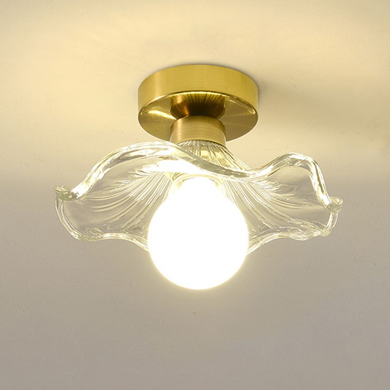 Wavy Shape Flush Mount Modern Style Glass 1 Light Flush Light in Clear /Green