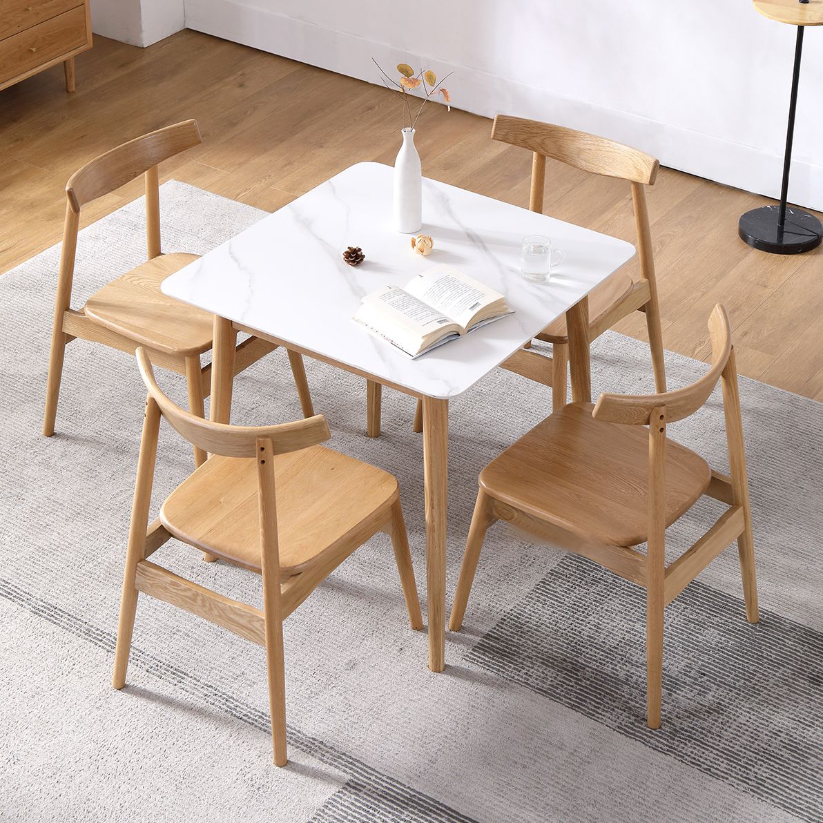 White Tone Dining Table Sintered Stone Table Industrial Style with 4 Legs