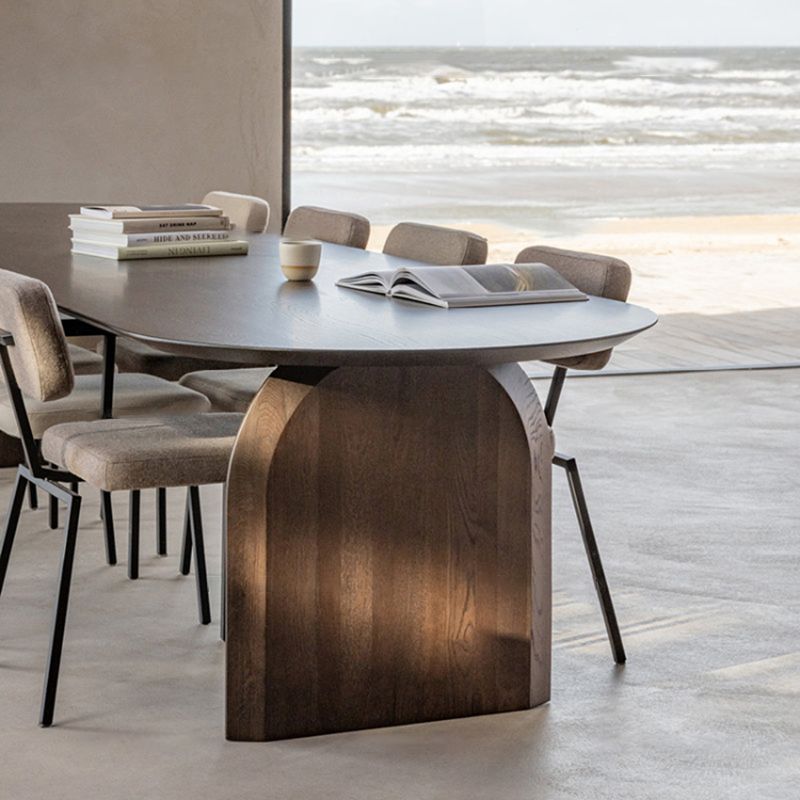 Solid Pine Wood Rectangle Dining Table Contemporary Kitchen Wood Table with Double Pedestal