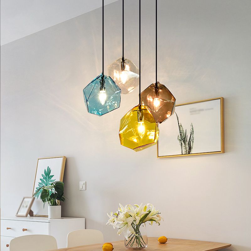 Diamant en verre petit pendentif moderniste suspendu luminaire pour chambre à coucher