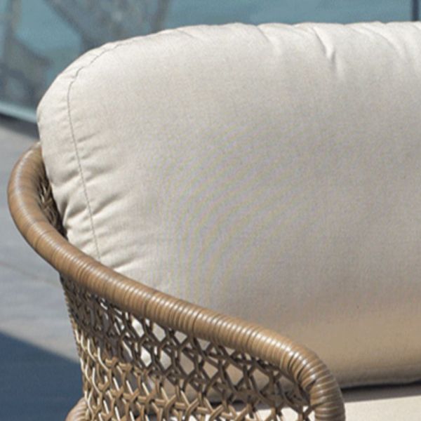 Tropical Outdoor Loveseat Wicker/Rattan Khaki Fabric Cushion Water Resistant