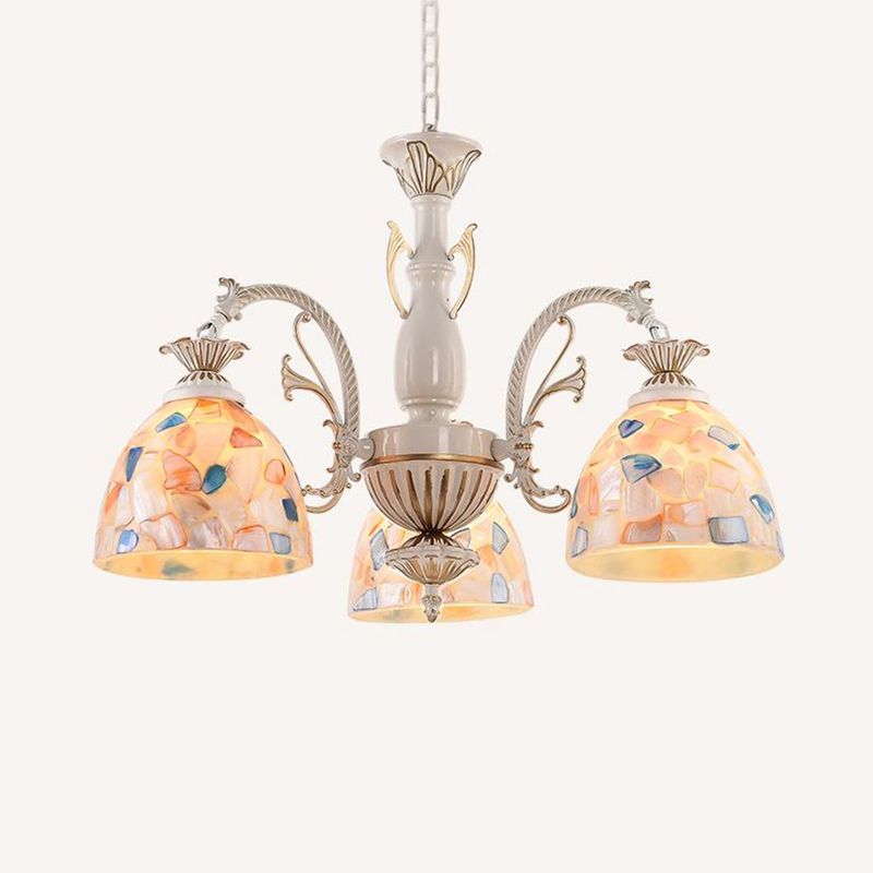 Stained Glass White and Gold Ceiling Chandelier Dome 3/5/9 Lights Tiffany Pendant Lighting
