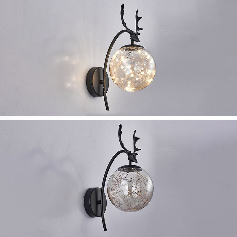 Spherical Wall Sconce with Antlers Nordic Luxury Style Glass Sconces for Living Room Bedroom