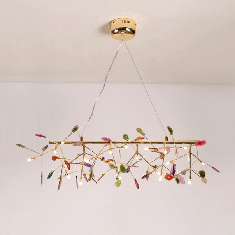 Branch Island Light Nordic Colorful Crystal 16/24 Heads Gold Hanging Ceiling Light for Dining Room