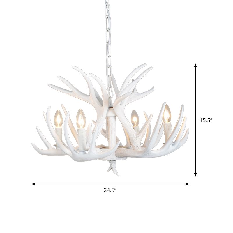 4/6/9 Lights Chandelier Lighting Fixture Rural Candle Resin Ceiling Suspension Lamp in White for Restaurant
